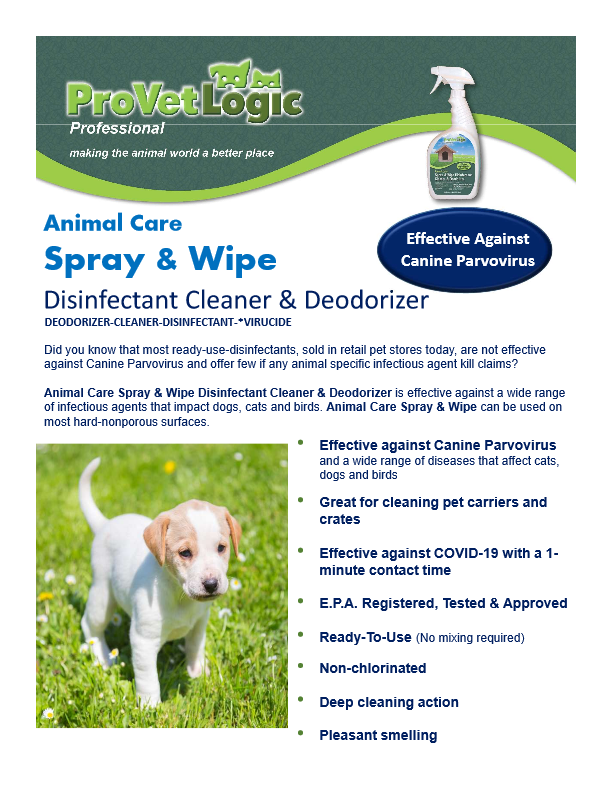Provetlogic Professional Animal Care Spray &Amp; Wipe Disinfectant Cleaner &Amp; Deodorizer 4 Animal Care Spray & Wipe