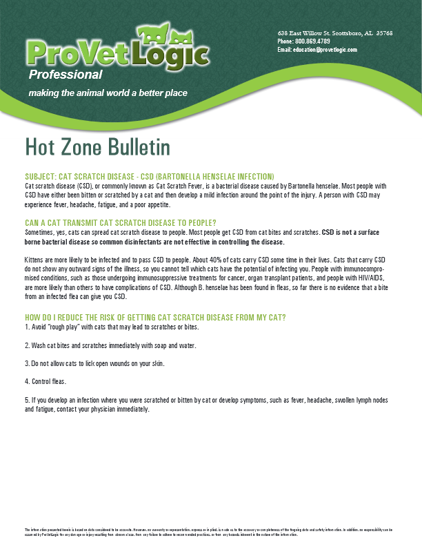 Pet Disease Bulletins 2025 23 Hot Zone Flyer Cat Scratch Disease