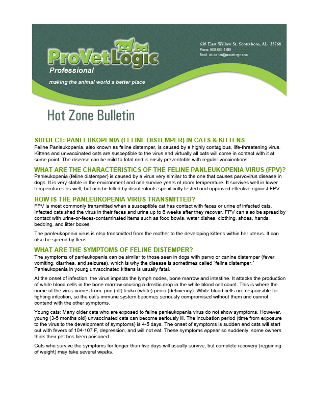 Pet Disease Bulletins 2025 24 Panleukopenia Feline Distemper