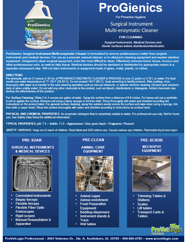 Provetlogic Complete Product Detailer 11 V70 ProGienics Surgical Tool and Instrument Cleaner