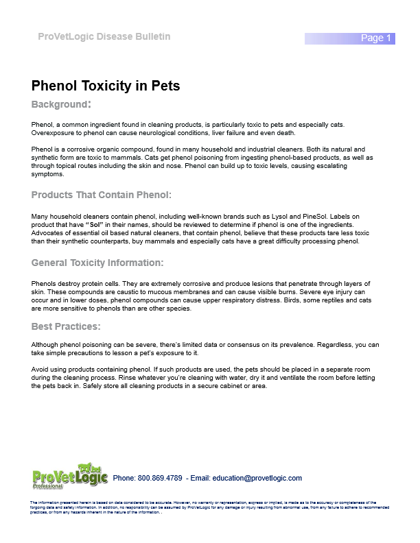 Pet Disease Bulletins 2025 26 Phenol Toxicity in Pets