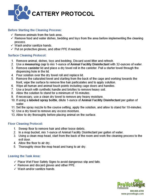 ProVetLogic Cattery Cleaning Protocol