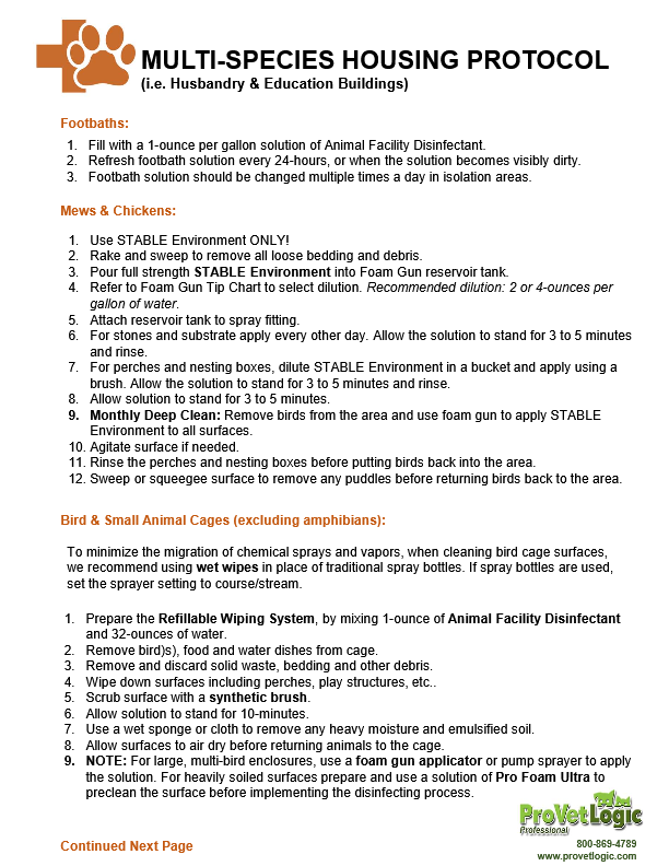 Multi-species Housing Protocol