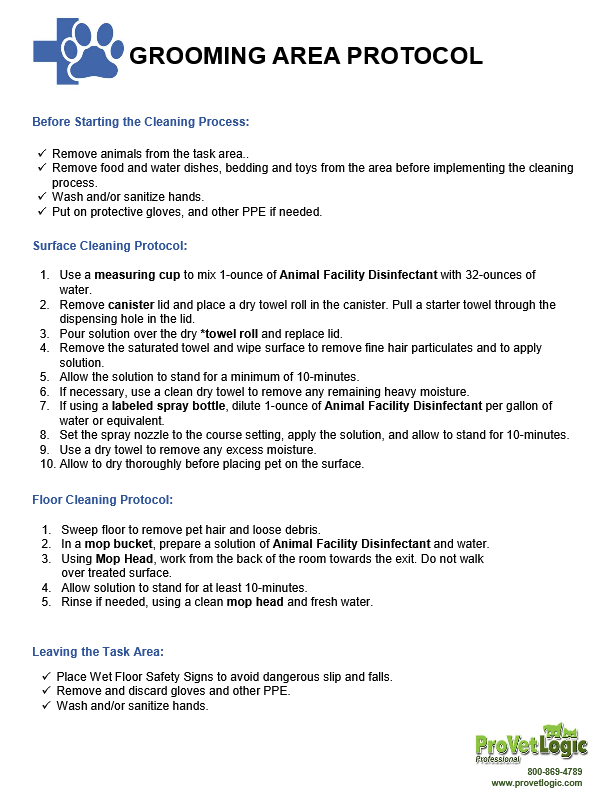 ProVetlogic Grooming Area Protocol